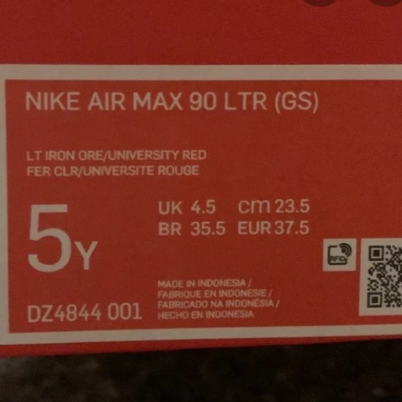 NWT OG box Nike Air Max 90 LTR (GS) Lt Iron Ore/White/University Red - Picture 11 of 12